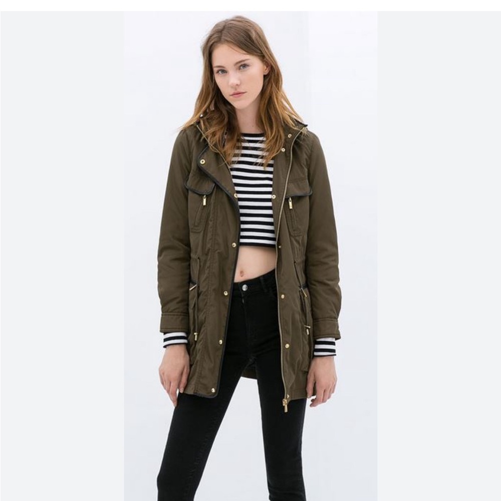 Zara Basic Utility Full Zip Cinch Lightweight Hoo… - image 1